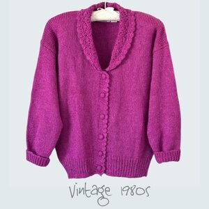 vintage 80s wool blend crochet collar cardigan size PL